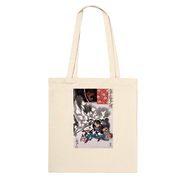 'Yamamoto Kansuke Defeats A Giant Boar' by Kuniyoshi, 1845 - Tote Bag