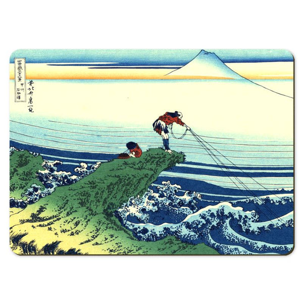 Wooden placemats 2 piece set: Scenes from Hokusai's series 'Thirty-Six Views of Mount Fuji'