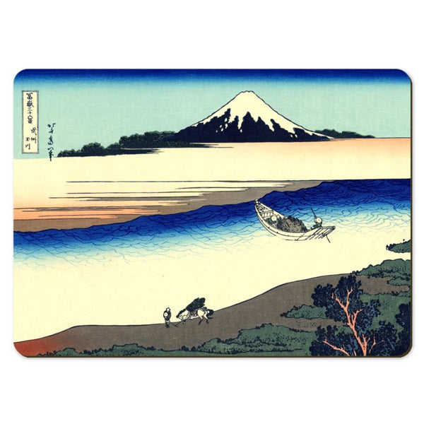 Wooden placemats 4 piece set: Scenes from Hokusai's series 'Thirty-Six Views of Mount Fuji'