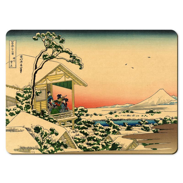 Wooden placemats 12 piece set: Hokusai's 'Thirty-Six Views of Mount Fuji', scenes 25 - 36