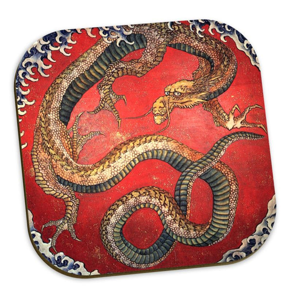 Wooden Coasters 6 Piece Set: 'Dragon', 'Phoenix', 'Gansho-in Phoenix' by Hokusai