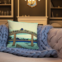 'Under Mannen Bridge at Fukagawa' by Hokusai, ca. 1830 - Throw Pillow