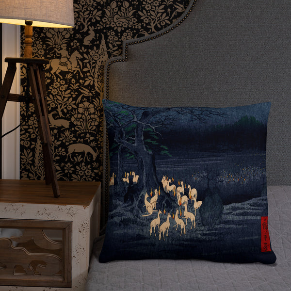 'Foxfires On New Year's Eve At The Enoki Tree' by Hiroshige, 1857 - Throw Pillow