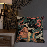 'The Sage Nagasaina Sonja Summoning A Dragon From A Bowl' by Kuniyoshi, 1836 - Throw Pillow