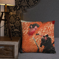 'Kamitsukeno Yatsunada Attacking Saohime's Castle' by Yoshitoshi, 1880 - Throw Pillow