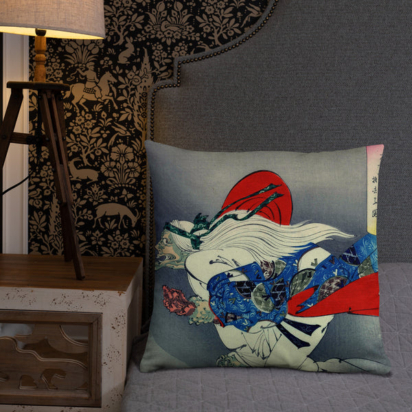 'The Demon Ibaraki Escapes With Its Severed Arm' by Yoshitoshi, 1889 - Throw Pillow