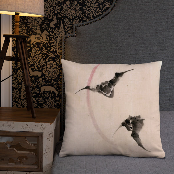 'Bats Against A Crescent Moon' by Hokusai, ca. 1830s - Throw Pillow