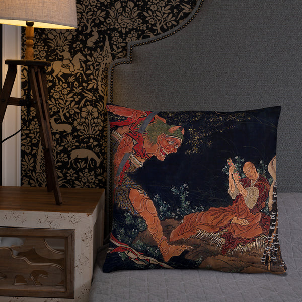 'Kobo Daishi Wards Off A Demon By Reciting The Tantra' by Hokusai, ca. 1840s - Throw Pillow