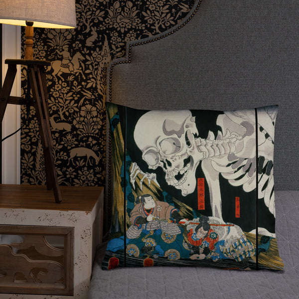 'Takiyasha the Witch and the Skeleton Spectre' (Combined Triptych) by Kuniyoshi, ca. 1844 - Throw Pillow