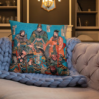 'One Hundred And Eight Heroes of the Shuihuzhuan' (Print 1) by Kuniyoshi, ca. 1830 - Throw Pillow