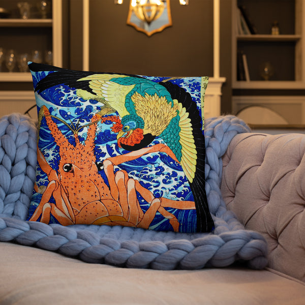 'Phoenix and Lobster' by Kuniyoshi, 1837 - Throw Pillow