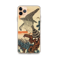 'Hawk And Nestlings In A Pine Tree' (Combined Diptych) by Kuniyoshi, ca. 1840s - iPhone Case