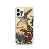 'Hawk And Nestlings In A Pine Tree' (Combined Diptych) by Kuniyoshi, ca. 1840s - iPhone Case