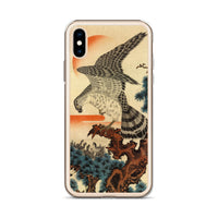 'Hawk And Nestlings In A Pine Tree' (Combined Diptych) by Kuniyoshi, ca. 1840s - iPhone Case