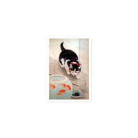 'Cat And Goldfish' by Ohara Koson, 1931 Sticker