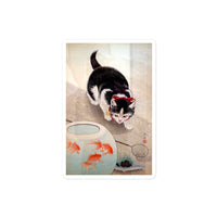 'Cat And Goldfish' by Ohara Koson, 1931 Sticker