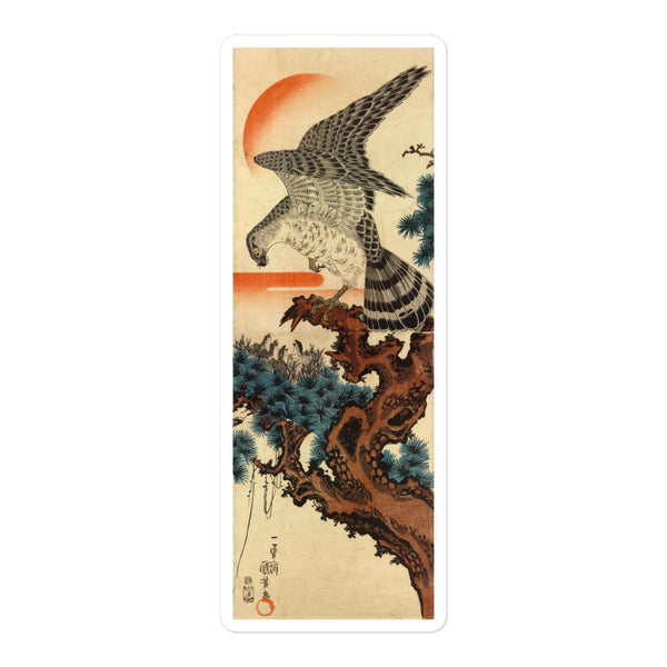 'Hawk And Nestlings In A Pine Tree' (Combined Diptych) by Kuniyoshi, ca. 1840s - Sticker