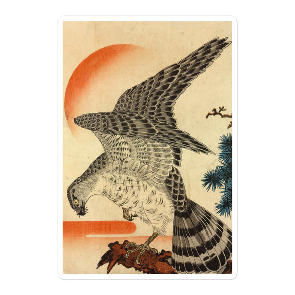 'Hawk And Nestlings In A Pine Tree' (Top Half) by Kuniyoshi, ca. 1840s - Sticker