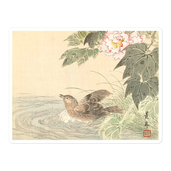 'Bathing Bird With Roses' by Imao Keinen, ca. 1900