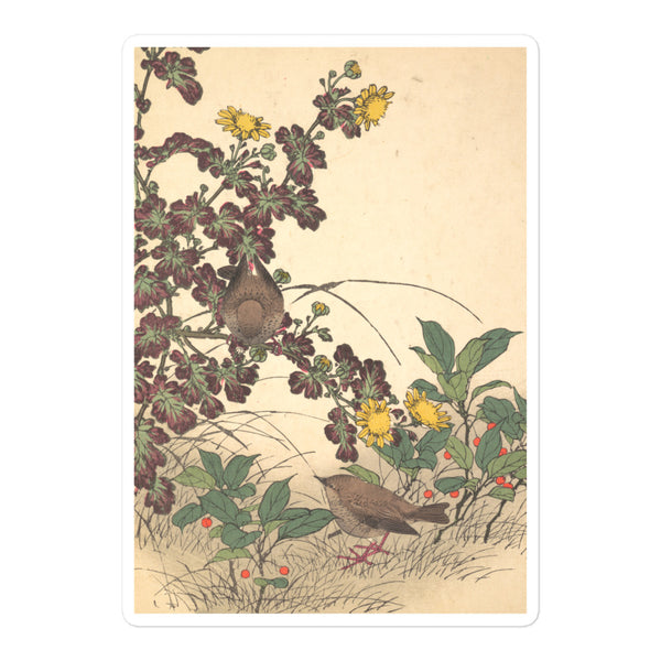 'Two Birds And Chrysanthemums' by Imao Keinen, 1891