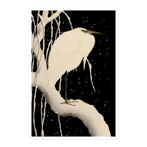 Sticker 'White Egret On A Snowy Branch' by Ohara Koson, ca. 1930