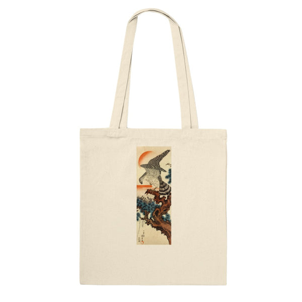 'Hawk And Nestlings In A Pine Tree' (Combined Diptych) by Kuniyoshi, ca. 1840s - Tote Bag