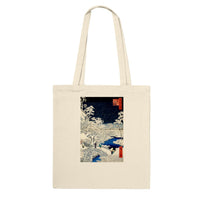 'Drum Bridge and Sunset Hill in Meguro' by Hiroshige, 1856 - Tote Bag