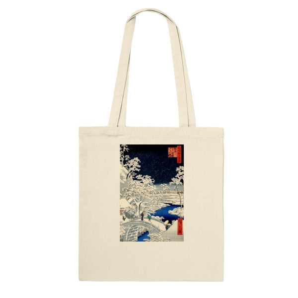 'Drum Bridge and Sunset Hill in Meguro' by Hiroshige, 1856 - Tote Bag