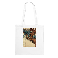 'Hawk And Nestlings In A Pine Tree' (Bottom Half) by Kuniyoshi, ca. 1840s - Tote Bag