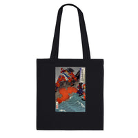 'Taira no Noritsune Duels Minamoto no Yoshitsune' by Yoshitoshi, 1886 - Tote Bag